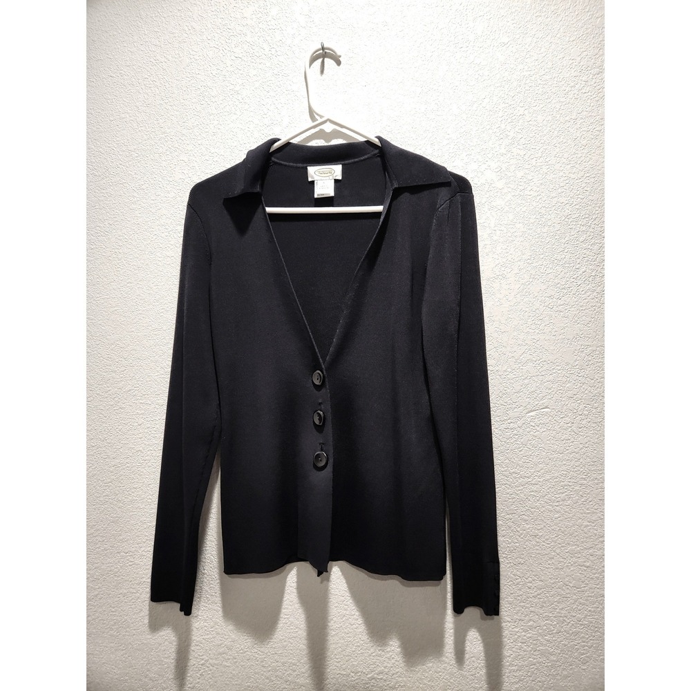 Vintage‎ Talbots Navy Knit Cardigan Blazer Rayon Nylon Button Front Top Women's